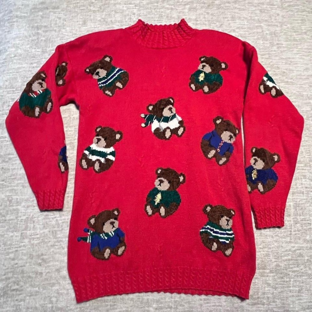 Marisa Christina Christmas Sweater 1994‎ Teddy Bears Red Women's Small Vintage